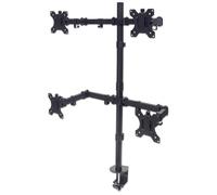 Manhattan TV & Monitor Mount, Desk, Double-Link Arms, 4 screens, Screen Sizes : 10-27", Black, Stand or Clamp Assembly, Quad Screens, VESA 75x75 to 100x100mm, Max 8kg (each), Lifetime Warranty - Kit d