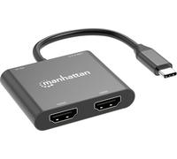 Manhattan USB 2.0 Adaptateur [1x USB-C® mâle - 4x HDMI femelle, USB 2.0 type A femelle, USB-C® femelle (Power Delivery)] 15 cm 4K