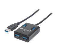 Manhattan USB-A 4-Port Hub, 4x USB-A Ports, 5 Gbps (USB 3.2 Gen1 aka USB 3.0), Bus Power, Fast charging x1 Port up to 0.9A or x4 Ports with power jack (not included), SuperSpeed USB, Black, Three Year