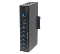 Manhattan USB-A 7-Port Hub Industrial, 7x USB-A Ports, 5 Gbps (USB 3.2 Gen1 aka USB 3.0), 20 kV ESD Protection, A/C, Bus and Terminal-Block Power Options, DIN Rail, Wall Mountable, Metal Housing, Scre