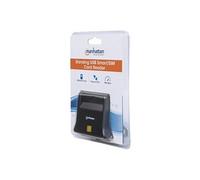 Manhattan USB-A Smart/SIM Card Reader, 480 Mbps (USB 2.0), Desktop Standing, Friction Type compatible, Hi-Speed USB, Cable 86cm, Black, Three Year