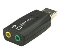 Manhattan USB-A Sound Adapter, USB-A to 3.5mm Mic-in and Audio-Out ports, 480 Mbps (USB 2.0), supports 3D and virtual 5.1 surround sound, Hi-Speed USB, Black, Three Year Warranty, Blister - Carte...