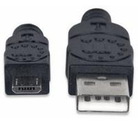 Manhattan USB-A to Micro-USB Cable, 1m, Male to Male, Black, 480 Mbps (USB 2.0), Hi-Speed USB, Lifetime Warranty, Blister - Câble USB - USB (M) pour Micro-USB de type B (M) - USB 2.0 - 1 m - noir