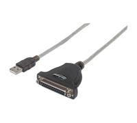 Manhattan USB-A to Parallel Printer DB25 Converter Cable, 1.8m, Male to Female, 1.2Mbps, IEEE 1284, Bus power, Black, Three Year Warranty, Blister - Câble USB/parallèle - USB (M) pour DB-25 (F) -...