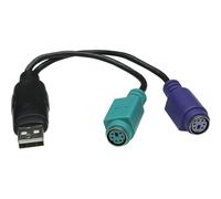 Manhattan USB-A to PS/2 Converter cable, 15cm, Male to Female, Black, Connects Two PS/2 Devices via One USB-A Port, Three Year Warranty, Blister - Adaptateur clavier/souris - PS/2 (F) pour USB...