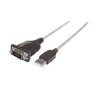 Manhattan USB-A to Serial Converter cable, 45cm, Male to Male, Serial/RS232/COM/DB9, Prolific PL-2303HXD Chip, Black/Silver cable, Three Year Warranty, Polybag - Adaptateur série - USB - RS-232