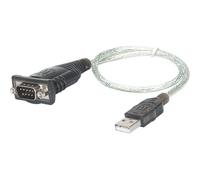 Manhattan USB-A to Serial Converter cable, 45cm, Male to Male, Serial/RS232/COM/DB9, Prolific PL-2303RA Chip, Black/Silver cable, Three Year Warranty, Blister - Câble USB / série - USB (M) pour...
