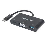 Manhattan USB-C 3-Port Hub/Dock, USB-C to USB-A, USB-C and VGA, 5 Gbps (USB 3.2 Gen1 aka USB 3.0), 1080p@60Hz, Power Delivery to USB-C Port (60W), Cable 8cm, Black, Lifetime Warranty, Blister -...