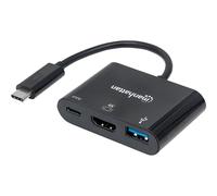 Manhattan USB-C Dock/Hub, Ports (x3): HDMI, USB-A and USB-C, 5 Gbps (USB 3.2 Gen1 aka USB 3.0), With Power Delivery (60W) to USB-C Port (Note additional USB-C wall charger and USB-C cable...