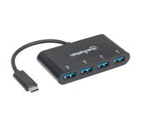 Manhattan USB-C Dock/Hub, Ports (x4): USB-A (x4), 5 Gbps (USB 3.2 Gen1 aka USB 3.0), External Power Supply Not Needed, Cable 20cm, SuperSpeed USB, Black, Three Year Warranty, Blister - Concentrateur (