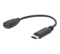 Manhattan USB-C to Micro-USB Cable, 15cm, Male to Female, 480 Mbps (USB 2.0), Hi-Speed USB, Black, Lifetime Warranty, Polybag - Câble USB - USB-C (M) reversible pour Micro-USB de type B (M) - USB...