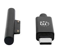 Manhattan USB-C to Surface Connect Cable, 1.8m, Male to Male. 15V/3A, Black, Lifetime Warranty, Polybag - Câble USB - 24 pin USB-C (M) pour Surface Connect (M) - 15 V - 3 A - 1.8 m - Prise en charge d