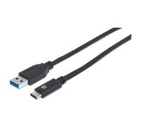 Manhattan USB-C to USB-A Cable, 1m, Male to Male, 10 Gbps (USB 3.2 Gen2 aka USB 3.1), 3A (fast charging), SuperSpeed+ USB, Black, Lifetime Warranty, Polybag - Câble USB - USB-C (M) pour USB type...