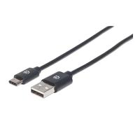Manhattan USB-C to USB-A Cable, 3m, Male to Male, 480 Mbps (USB 2.0), Hi-Speed USB, Black, Lifetime Warranty, Polybag - Câble USB - 24 pin USB-C (M) pour USB (M) - USB 2.0 - 3 A - 3 m - noir