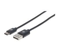 Manhattan USB-C to USB-A Cable, 50cm, Male to Male, Black, 480 Mbps (USB 2.0), Hi-Speed USB, Lifetime Warranty, Polybag - Câble USB - 24 pin USB-C (M) pour USB (M) - USB 2.0 - 3 A - 50 cm - moulé - no