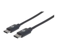 Manhattan USB-C to USB-C Cable, 2m, Male to Male, Black, 480 Mbps (USB 2.0), 3A, Hi-Speed USB, Lifetime Warranty, Polybag - Câble USB - USB-C (M) pour USB-C (M) - USB 2.0 - 3 A - 2 m - moulé - noir