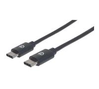 Manhattan USB-C to USB-C Cable, 50cm, Male to Male, Black, 480 Mbps (USB 2.0), Hi-Speed USB, Lifetime Warranty, Polybag - Câble USB - 24 pin USB-C (M) pour 24 pin USB-C (M) - USB 2.0 - 3 A - 50 cm - m