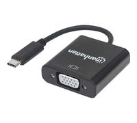 Manhattan USB-C to VGA Converter Cable, 1080p@60Hz, Black, 8cm, Male to Female, Lifetime Warranty, Blister - Adaptateur vidéo - 24 pin USB-C mâle pour HD-15 (VGA) femelle - 8 cm - blindé - noir -...