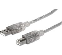 Manhattan USB-A to USB-B Cable, 5m, Male to Male, Translucent Silver, 480 Mbps (USB 2.0), Hi-Speed USB, Lifetime Warranty, Polybag - Câble USB - USB (M) pour USB type B (M) - USB 2.0 - 5 m -...