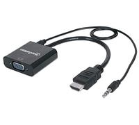 Manhattan 151559 câble vidéo et adaptateur 0,3 m HDMI + 3.5mm VGA (D-Sub) Noir