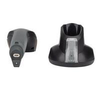 Manhattan Wireless 2D Lecteur de code-barres sans fil 2D radio 1D, 2D CCD noir, orange scanner à main avec pied USB-A