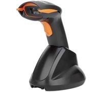 Manhattan Wireless 2D Lecteur de code-barres sans fil 2D radio 1D, 2D CCD noir, orange scanner à main avec pied USB-A