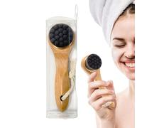 manhegari Brosse Sèche Visage,Exfoliation à Sec & Massage Corporel | Poignée en Bois Naturelle avec Soies Douces pour Zones du Visage - Soins Visage
