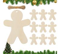 manhegari Ornements Bonhomme en Pain d'Épice,10 Pièces Découpes en Bois de Noël pour Artisanat | Décorations Suspendables Neutres pour Mur Fenêtre Maison Mariage Fête Voyage Famille