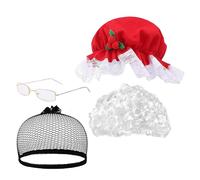 manhegari Perruque de Noël, vieille perruque pour femme | Costume de grand-mère Cosplay - Costume pour femme, chapeau de cosplay, perruque, filet à cheveux et lunettes pour la fête habillée de Noël