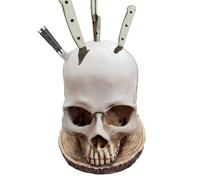 manhegari Porte-couteaux en forme de tête de mort - Bloc à couteaux effrayant d'Halloween - Support à couteaux squelette - Étagère de rangement gothique en résine - Rangement de cuisine - Étagère