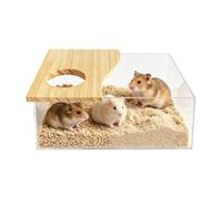 manhegari pour Hamster en Sable - Bac Transparent en Acrylique et Bois - Bain de Poussière pour Hamster,pour Jouer Explorer Cacher Dormir Toilettes Nettoyage Gerbille