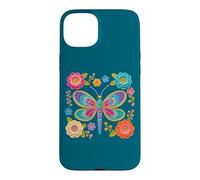 Mania Style Crochet Rétro Libellule Imprimé Floral Formes Coque pour iPhone 15 Plus