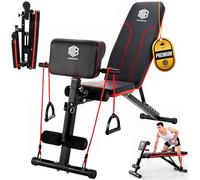 ManiBoom Banc de musculation pliable multifonction avec 7 positions réglables Charge 250 kg - Banc de musculation avec 2 bandes d'entraînement et coussin pour biceps - Banc pour gym à domicile