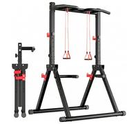 Maniboom Barre de traction pliable et support pour poids - Station multifonction pour tractions à la maison (200 kg), Pull Up Bar réglable (175-225 cm) avec poignées pour fonds et cordes TRX
