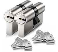 MANICAF Lot de 2 cylindres de serrure 30/30 - Cylindre de serrure à fermeture identique - Cylindre profilé - Serrure à cylindre européen - 60 mm - Avec 10 clés en laiton