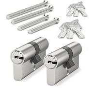 MANICAF Lot de 2 cylindres de serrure profilés 30/30 - Cylindre double profilé avec 6 clés - Cylindre européen en laiton - Finition zinc satiné - Trous transversales