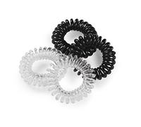 Manicare Set de 4 élastiques spiralés, noirs et transparents, élastiques en plastique sans plis avec forte adhérence, résistants à l'eau et adaptés à tous les types de cheveux