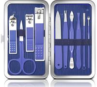 Manicure Pedicure Kit,10 In 1 Professional Complete Nail Manicure Kit,Nail Cutter Kit For Men And Women,Manicure Set Blue Portable Leather Case For Travel At Home
