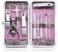 Manicure Pedicure Kit-Professional Nail Cuticle Cutter Stainless Steel-Manicure Pedicure Kit Set Of 12 With Exquisite Box By Citom (Pink)