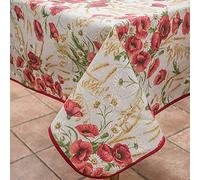 Manifattura Tessile Nappe Anti-Taches en Coton Enduit de résine imperméable - Coquelicots Beiges, Ovale x8 220