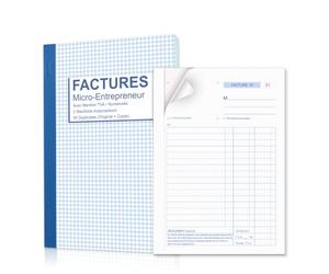 Manifolds Facture A5 avec mention TVA 50 Feuillets Autocopiants Numérotés 1 Original et 1 Duplicata Portable Carnet de Factures pour Auto-entrepreneur Micro-entreprise et Travailleur Indépendant