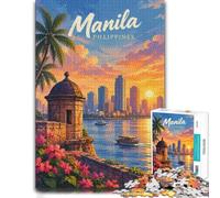 Manila Philippines Cityscape at Sunset_001 Puzzle en Bois, 1000 pièces | Une activité puzzle flexible: un montage clair zone par zone seul ou à plusieurs.