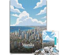 Manila Philippines Cityscape Illustration Puzzle en Bois, 1000 pièces | Le tri par zones du motif - une organisation simple du motif seul ou à plusieurs.