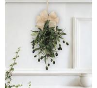 Manillefu Couronne vert olive en forme de goutte d'eau avec lumières LED chaudes rustiques artificielles feuilles d'olivier pour printemps, été, porte, mur, décoration d'intérieur