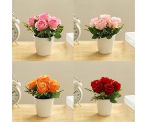 Manillefu Petit arbre de rose artificiel en pot - Décoration en soie - Couleur vive - Ne se décolore pas - Pour maison, bureau, fête de mariage, jardin