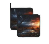 Manique avec poche pour four, manique résistante à la chaleur, deux photos du ciel nocturne, support de casseroles pour cuisine, dessous de plat en tissu éponge, dessous de plat pour la cuisson