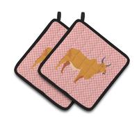 Manique d corative carreaux roses, motif vache z bu, Caroline's Treasures, 19 cm x 19 cm