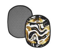 Manique résistante à la chaleur pour cuisine - Noir blanc doré - Marbre - Avec boucles de suspension - Lavables - En tissu éponge - Pour barbecue