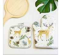 Maniques Cuisine Cerf Jaune Blanc Manique Design Antidérapant Gant Four Polyester Gant Cuisine -avec Boucle Suspension Gant de Cuisine Moderne Gant Anti Chaleur 17x27cm