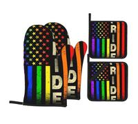Maniques Cuisine Gants Four Amour LGBT Fierté Gay Drapeau Rainbow Américain Épais Dessous De Plat Isotherme Doux Lot De 4 pour Cuisson Pâtisserie Micro-Ondes